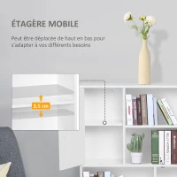 HOMCOM Bibliothèque scandinave 4 niches + 2 placards avec étagère dim. 80L x 24l x 123H cm Pieds effilés inclinés Bois Massif Panneaux Particules Blanc(m-4)