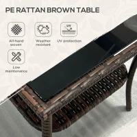 Outsunny Two-tier PE Rattan Square Coffee Table - Brown(m-4)