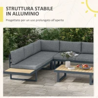 Outsunny Set da Giardino 4 Pezzi in Alluminio con 2 Divanetti, Poltrona Angolare e Tavolino da Caffè, Grigio e Teak(m-4)