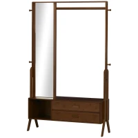 HOMCOM Garderobenständer mit 2 Schubladen, 1 Spiegel, 1 Kleiderstange, 1 Schuhbank, 113 cm x 33 cm x 169,5 cm, Bambus(m-10)