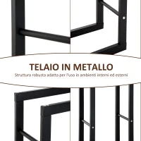 HOMCOM Porta Legna Verticale in Metallo Nero da Interni ed Esterni con Portata 100 kg max, 40x25x100 cm(m-7)