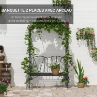 Outsunny Arche de jardin avec banc 2 places arche à rosiers pour plantes grimpantes fleurs - décorer jardin mariage cérémonie(m-4)