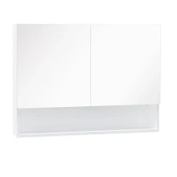 HOMCOM LED 10 W Spiegelschrank Badschrank mit zwei Türen und Ablage Hängeschrank Badezimmerspiegel Badmöbel Mehrzweckschrank für Badezimmer Soft-Close-Funktion MDF Weiß 80 x 15 x 60 cm(m-10)