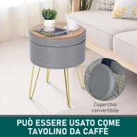 Homcom Sgabello Rotondo con Vano Contenitore in Tessuto Grigio e Oro 36x36x45cm(m-4)
