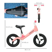 AIYAPLAY Balance Bike with Adjustable Seat and Handlebar, PU Wheels, No Pedal, for Ages 30-60 Months -Pink(m-3)
