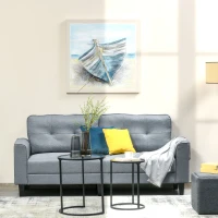 HOMCOM Hand-Painted Canvas Wall Art Blue Boat in the Beach, Wall Pictures for Living Room Bedroom Decor, 90 x 90 cm(m-2)