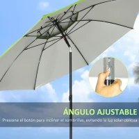 Outsunny Sombrilla de Playa Ø185x205 cm con Techo Doble Ángulo Ajustable Protección UV30+ y Bolsa de Transporte Verde(m-5)
