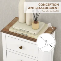 HOMCOM Chiffonnier 5 tiroirs, Meuble de rangement compact blanc avec poignée bouton effet laiton(m-6)