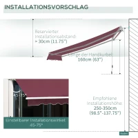 Outsunny Markise Gelenkarmmarkise Sonnenschutz Balkon Weinrot 3x2,5m(m-8)