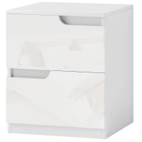 HOMCOM Mesita de Noche Moderna Mesilla de Noche con Cajones con Frontal Blanco Brillante y Almohadilla 40x40x48 cm Blanco(m-10)