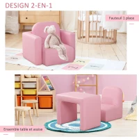 HOMCOM Fauteuil Enfant Multifonction 2 en 1 Ensemble Chaise Table permutable pour Enfant revêtement synthétique Rose(m-4)