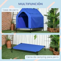 PawHut Caseta para Perros Grandes 130x85x121 cm Cama Elevada para Mascotas con Cubierta Desmontable y Ventanas de Malla Azul(m-5)