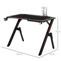 HOMCOM Gaming Tisch Schreibtisch Computertisch Arbeitstisch Möbel für Büro Wohnzimmer Arbeitszimmer, modernes Design, MDF Metall 110 x 59 x 75 cm Schwarz(m-3)