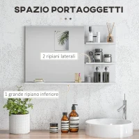 kleankin Specchio da Bagno a Parete con 2 Ripiani Laterali e Ripiano Inferiore, in MDF e Vetro con verniciata, 75x10x48 cm, Bianco | Aosom Italy(m-5)