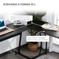 HOMCOM Scrivania Gaming Angolare in Legno e Metallo, per Casa Ufficio o Studio, Salvaspazio, 112.5 x 152 x 74cm, Nera(m-5)
