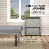 Outsunny Single Folding Rattan Sun Lounger, with Cushion - Grey(m-4)