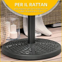 Outsunny Base per Ombrellone da Giardino Rotonda Effetto Rattan Ø45cm Peso da 9.5kg, Nero(m-6)