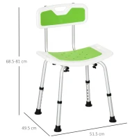 HOMCOM Shower Stool with Backrest, Height Adjustable Shower Chair with Anti-slip Foot Pads, Shower Head Holder, Green(m-3)