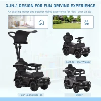 HOMCOM 3 in 1 Kids Children Ride on Push Car Toddler Sliding Car G350 Licensed Walker Foot to Floor Slider Push-Along with Horn Steering Wheel NO POWER Manual, Black(m-4)