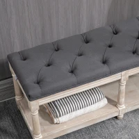 HOMCOM Sitzbank mit Stauraum, Vintage-Design, Knopfheftung, Kautschukbaumholz, 115x40x48cm, Grau(m-8)