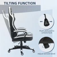 Vinsetto Gaming Chair, Computer Desk Chair with Lumbar Support, Faux Leather Racing Chair with Headrest and Swivel Wheels for Home Office, Black White(m-5)