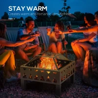 Outsunny 66cm Outdoor Fire Pit with Screen Cover, Wood Burner, Log Burning Firepit Bowl with Poker for Patio, Backyard, Black(m-4)