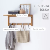 HOMCOM Appendiabiti con Mensola Attaccapanni a Parete con Ripiano Bambù 50 × 16 × 17.5cm(m-5)