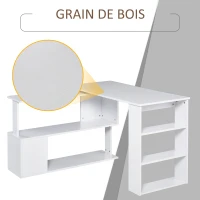 HOMCOM Bureau d'angle table de salle à manger avec rangement bureau informatique modulable bibliothèque intégrée + étagère 3 niveaux blanc(m-7)