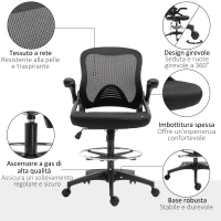Vinsetto Sedia da Ufficio Traspirante ad Altezza Regolabile con Braccioli Ribaltabili, 64x60x106-126 cm, Nera(m-7)
