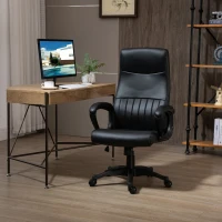 Vinsetto Silla de Oficina Ergonómica Silla de Escritorio Basculante y Giratoria 360° con Altura Ajustable Respaldo Alto y Reposabrazos Piel Sintética 61,5x66x113-123 cm Negro(m-2)