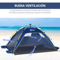 Outsunny Carpa de Playa Pop-up para 1-2 Personas con 2 Accesos y 2 Ventanas y Bolsa de Transporte 220x173x120 cm Azul Oscuro(m-6)