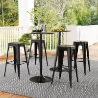HOMCOM Conjunto de 4 Taburetes de Bar Estilo Industrial Apilables y con Reposapiés Aptos para Interiores y Exteriores 43x43x76 cm Carga Hasta 120kg Negro(m-9)
