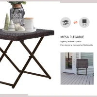 Outsunny Mesa de Terraza Exterior de Ratán PE Plegable con Patas Cruzadas y Marco de Acero para Patio Balcón 40x40x40 cm Marrón(m-4)