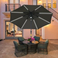 Outsunny 2.7m Garden Parasol Sun Umbrella w/ LED Solar Light Angled Canopy Grey(m-2)