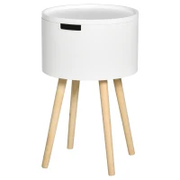 HOMCOM Beistelltisch rund mit skandinavischem Design Couchtisch Nachttisch mit Tablett für Büro Wohnzimmer Schlafzimmer MDF Kiefernholz Weiß+Natur 38 x 38 x 63 cm(m-10)