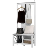 HOMCOM Perchero con Zapatero de Madera con 2 Estantes y 3 Ganchos para Colgar Ropas Bolsos 80,5x40x168 cm Blanco(m-10)