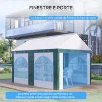 Outsunny Tendone da Giardino 4x3m per 12 Persone con Doppio Ingresso, Bianco e Verde(m-5)