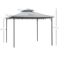 Outsunny 3x3(m) Outdoor Patio Gazebo Steel Canopy Tent Pavilion 2-Tier Roof Top Garden Sunshade Grey(m-3)