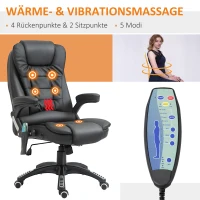 HOMCOM Massagesessel Bürostuhl, Chefsessel mit 6-Punkt-Vibrationsmassage und Wärmefunktion, drehbar Gaming-Stuhl, Kunstleder, 70 x 70 x 111–121 cm, Schwarz(m-4)