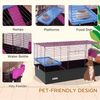 PawHut Chinchillas Small Rabbit Guinea Pig Small Animal Cage, Pet Playhouse, with Platform, Ramp, 99 x 52 x 53cm, Black(m-5)