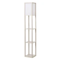 HOMCOM Stehlampe mit Regalen, Stehleuchte, Holz, 26 x 26 x 160 cm, für Wohn-/Schlafzimmer (Ohne Glühbirne)(m-9)