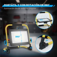 HOMCOM Foco LED con 8500 Lúmenes IP65 6500K Resistente a la Intemperie Ajustable y Portátil 35x20x32 cm Amarillo(m-4)