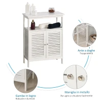 kleankin Mobiletto da Bagno Impermeabile con 2 Ripiani e Armadietto MDF Bianco(m-5)