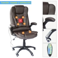 HOMCOM Silla de Oficina y Escritorio Regulable en Altura Reclinable 135° y Función Basculante Con Calefacción y Función Masaje con 5 Programas y 6 Puntos Vibratorios 62x68x111-121cm Hasta 120kg Marrón(m-4)