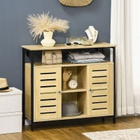 HOMCOM Kommode im Industrie-Design, Sideboard, Küchenschrank, 2 Regale, 2 Schränke, Schwarz + Natur(m-2)