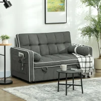 HOMCOM Two-Seater Linen-Look Sofa Bed - Charcoal Grey(m-2)