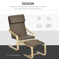 HOMCOM Sessel mit Fußhocker, Sessel-Set, Leinenoptik, Massivholz, Braun + Natur(m-7)