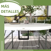 Outsunny Mesa Auxiliar Redonda Mesa de Jardín Plegable con Marco de Acero y Encimera de HDPE Carga 80 kg Ø122x73 cm Blanco(m-6)