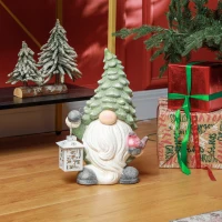 HOMCOM Weihnachtszwerg mit Laterne, LED, batteriebetrieben, wetterfest, 28x21x42 cm(m-7)