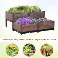 Outsunny 50cm x 50cm x 46.5cm Set of 4 41L Garden Raised Bed Kit, PP DIY Elevated Planter Box, Flower Vegetables Planting Container with Self-Watering Design and Drainage Holes(m-7)